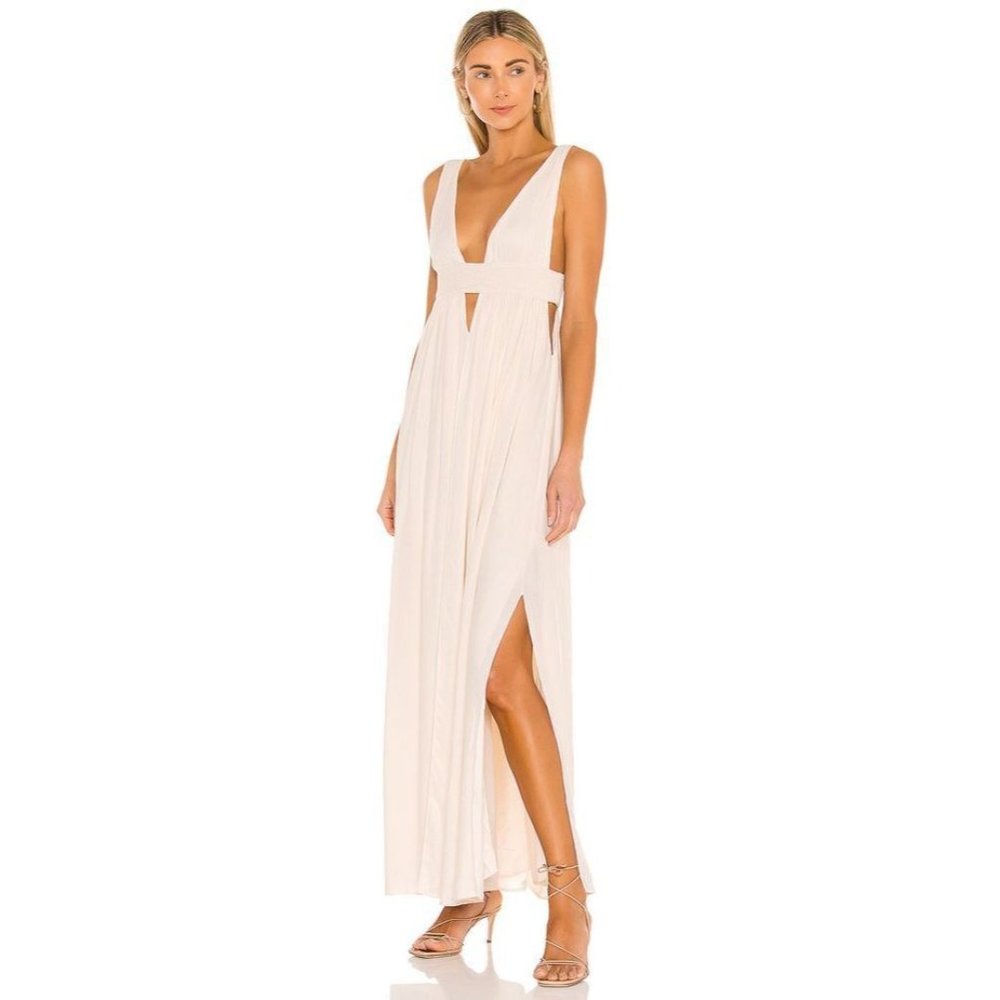 Indah Opal Anjeli Plunge Neckline Smocked Waist Maxi Dress NWT Size M